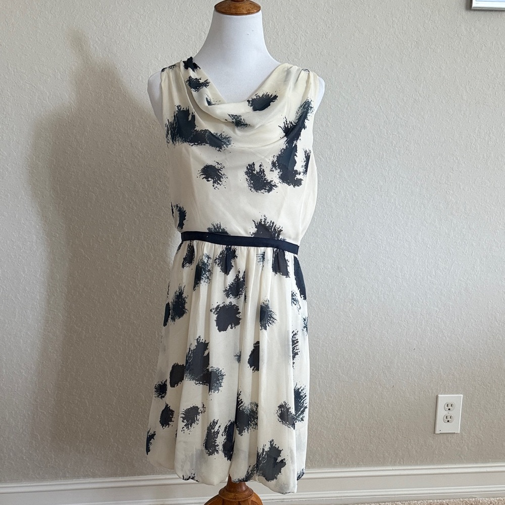 LOFT Black and Cream Sleeveless Midi Dress